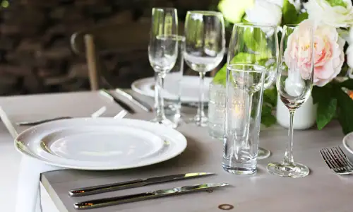 All glassware, tableware, silverware and napkins for your food services at our Catskills wedding venue are included in the food-service fee
